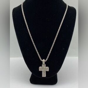 Swarovski Silver Tone & Crystal Cross Pendant 16" Necklace 17.3g